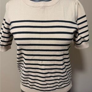 Zesica Cream and Black Striped Short Sleeve Top